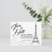 Parijse Doodles Save the Date Briefkaart (Staand voorkant)