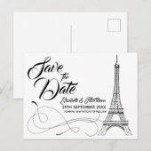Parijse Doodles Save the Date Briefkaart (Voorkant / Achterkant)