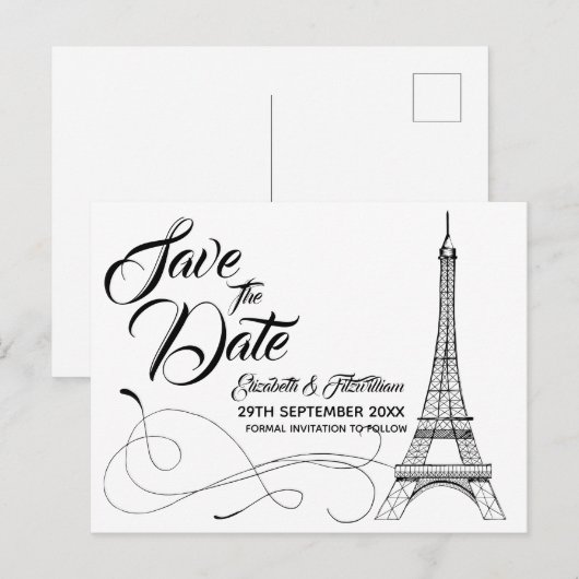 Parijse Doodles Save the Date Briefkaart (Voorkant / Achterkant)