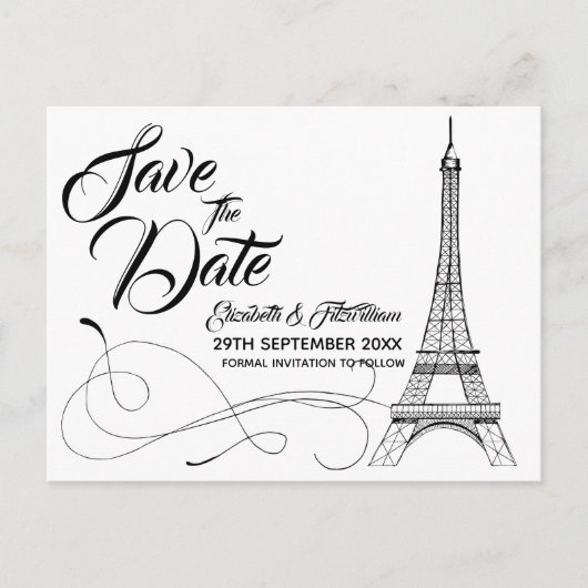 Parijse Doodles Save the Date Briefkaart (Voorkant)