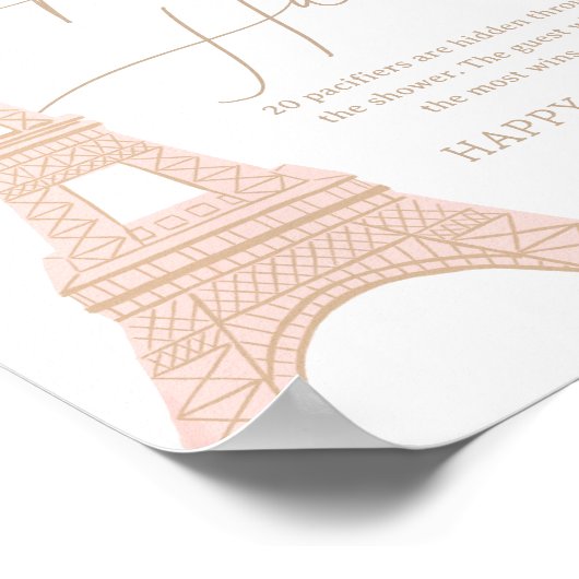 Parijse Eiffeltoren Baby shower Pacifier Hunt Sign Poster (Hoek)