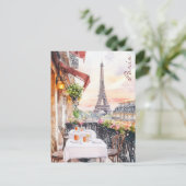 Parijse Eiffeltoren Balkon Waterverf Art Travel Briefkaart (Staand voorkant)