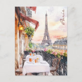 Parijse Eiffeltoren Balkon Waterverf Art Travel Briefkaart (Voorkant)