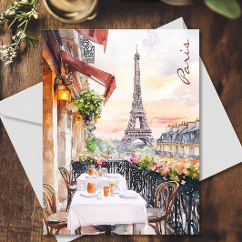 Parijse Eiffeltoren Balkon Waterverf Art Travel Briefkaart