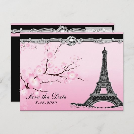 Parijse Eiffeltoren bruiloft Save the Date Kaarten (Voorkant / Achterkant)