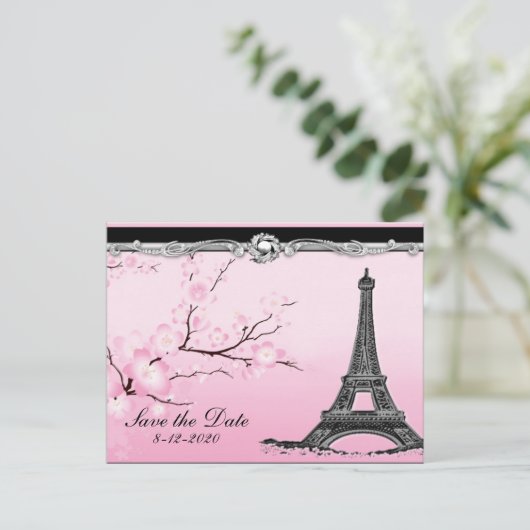 Parijse Eiffeltoren bruiloft Save the Date Kaarten (Staand voorkant)