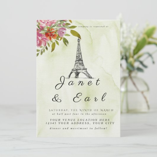 Parijse Eiffeltoren bruiloft uitnodigingen (Staand voorkant)
