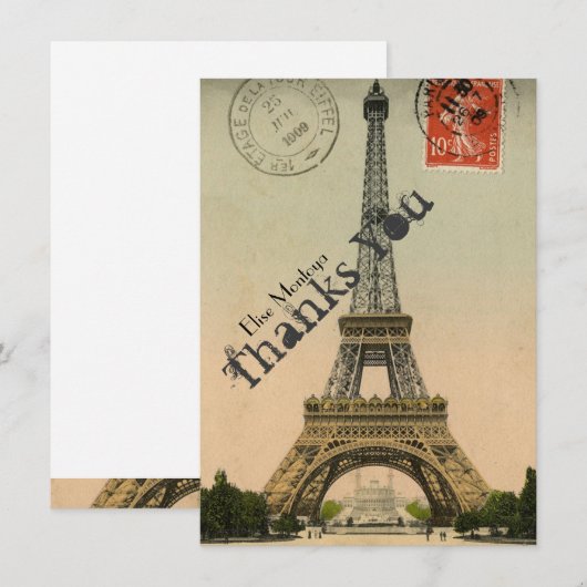 Parijse eiffeltoren - Persoonlijke dank Bedankkaart (Voorkant / Achterkant)