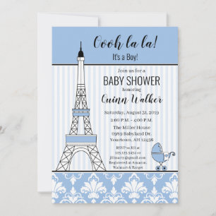 Parijse Eiffeltoren Thema Baby shower blue boy Kaart