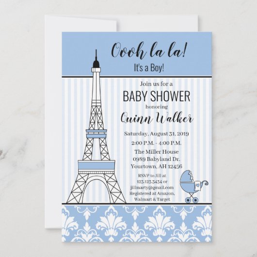 Parijse Eiffeltoren Thema Baby shower blue boy Kaart (Voorkant)