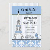 Parijse Eiffeltoren Thema Baby shower blue boy Kaart (Voorkant / Achterkant)