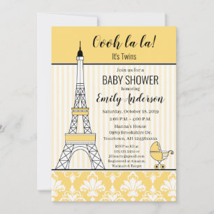 Parijse Eiffeltoren Thema Baby shower Geel Kaart