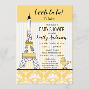 Parijse Eiffeltoren Thema Baby shower Geel Kaart