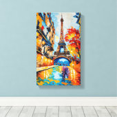 Parijse elegantie / De Eiffeltoren in het licht / Canvas Afdruk (Insitu (Houten vloer))