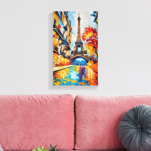 Parijse elegantie / De Eiffeltoren in het licht / Canvas Afdruk (Insitu (Woonkamer))