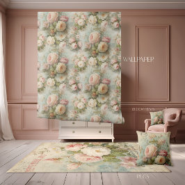 Parijse Franse Bloem  Roze en Blauwe Bloemen Behang