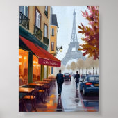 Parijse Franse Café Eiffeltoren Aquarel Poster (Voorkant)