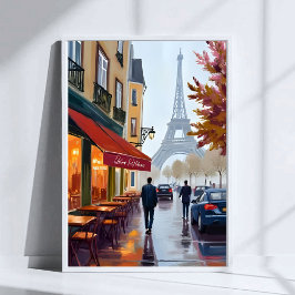 Parijse Franse Café Eiffeltoren Aquarel Poster