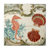 Parijse Franse moderne  zeeschelp zeepaardje Tegeltje (Voorkant)