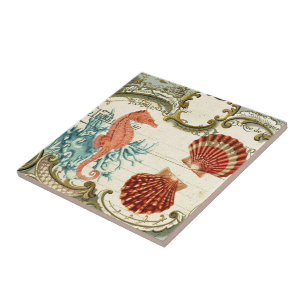 Parijse Franse moderne  zeeschelp zeepaardje Tegeltje