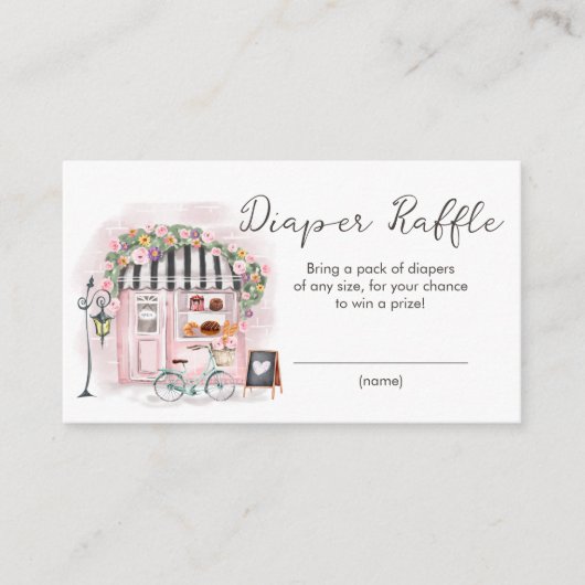 Parijse Franse Patisserie Douche Luier Raffle Kaar Informatiekaartje (Voorkant)