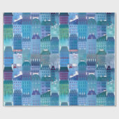 Parijse gebouwen blauwe kunst cadeaupapier (Vlak)