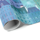 Parijse gebouwen blauwe kunst cadeaupapier (Rol Hoek)