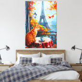 Parijse Herfst | Gemberkat in een Café Canvas Afdruk (Insitu (Slaapkamer))