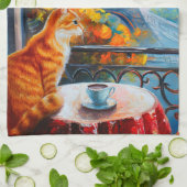 Parijse herfst | Ginger Cat in een café Theedoek (Gevouwen)