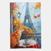 Parijse herfst | Ginger Cat in een café Theedoek (Verticaal)