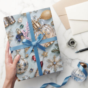 Parijse IJsblauwe Kerstjuwelen Cadeaupapier