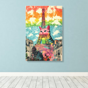Parijse kat - Eiffeltoren Fantasy Art Canvas Afdruk