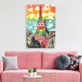 Parijse kat - Eiffeltoren Fantasy Art Canvas Afdruk (Insitu (Woonkamer))