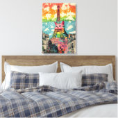 Parijse kat - Eiffeltoren Fantasy Art Canvas Afdruk (Insitu (Slaapkamer))