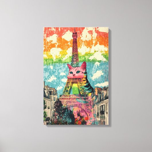 Parijse kat - Eiffeltoren Fantasy Art Canvas Afdruk (Voorkant)