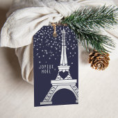 Parijse Kerst met Eiffeltoren en Sneeuw Cadeaulabel
