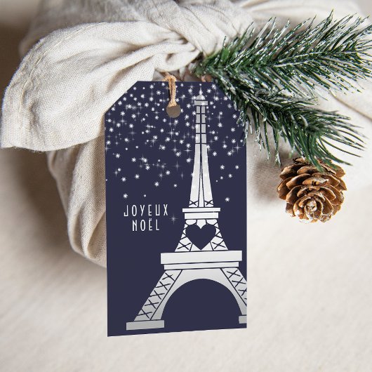 Parijse Kerst met Eiffeltoren en Sneeuw Cadeaulabel