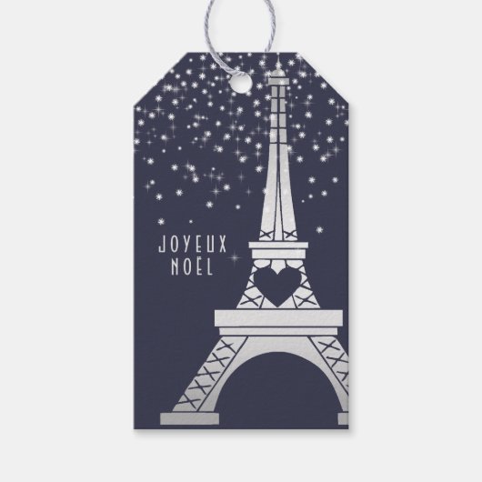 Parijse Kerst met Eiffeltoren en Sneeuw Cadeaulabel (Voorkant)