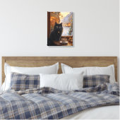 Parijse Kerstkat – Whimsical Zwarte Kat Café Canvas Afdruk (Insitu (Slaapkamer))