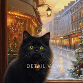 Parijse Kerstkat – Whimsical Zwarte Kat Café Canvas Afdruk
