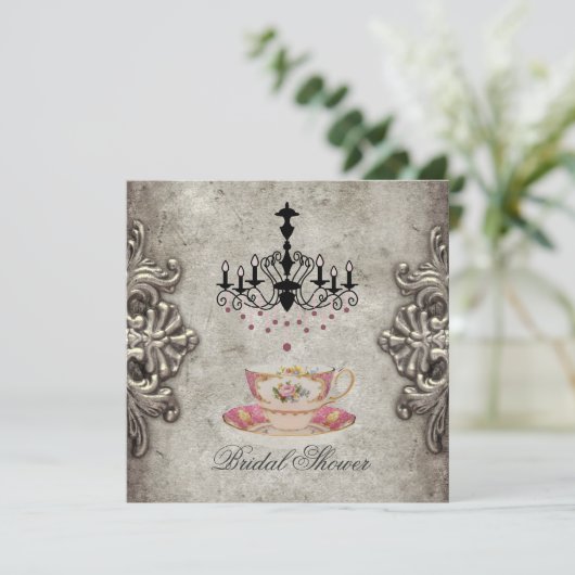 parijse kroonluchter bruids Tea Party Kaart (Staand voorkant)