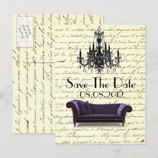 Parijse kroonluchter bruiloft save the date Aankondigingskaart (Voorkant / Achterkant)