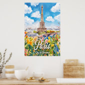 Parijse lente: Eiffeltoren bloeit Poster (Keuken)