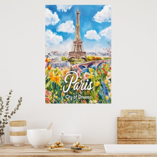 Parijse lente: Eiffeltoren bloeit Poster (Keuken)