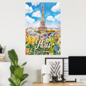 Parijse lente: Eiffeltoren bloeit Poster (Thuiskantoor)