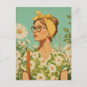 Parijse lente-meisje met madeliefjes briefkaart