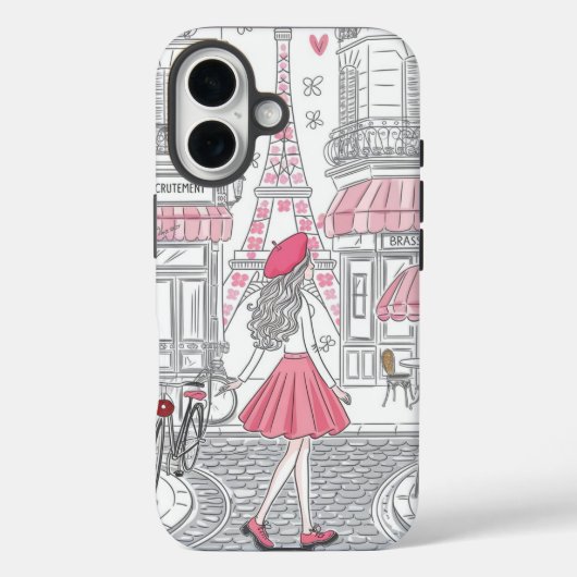 Parijse meisje - Mooie Eiffeltoren & Caféstraat Case-Mate iPhone Case (Achterkant)