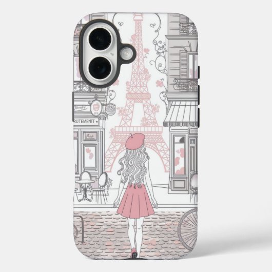 Parijse meisje - Mooie Eiffeltoren & Caféstraat Case-Mate iPhone Case (Achterkant)