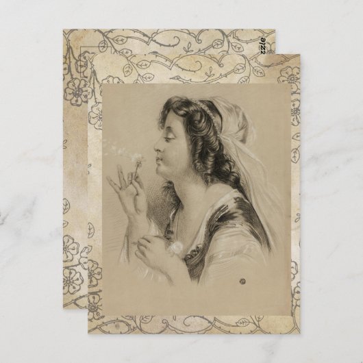  Parijse Meisje Paardenbloem Briefkaart (Voorkant / Achterkant)