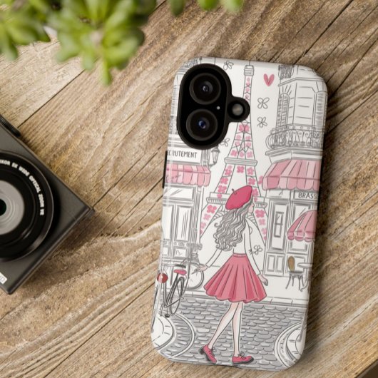 Parijse Meisje – Schattigee Eiffeltoren & Café Str iPhone 16 Hoesje